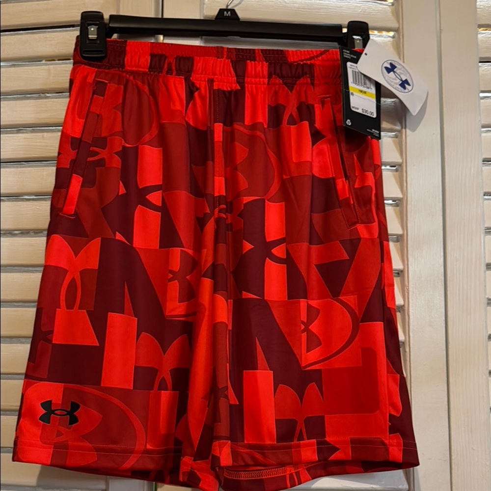 Under Armour Red Athletic Shorts with Geometric Design. New with Tags